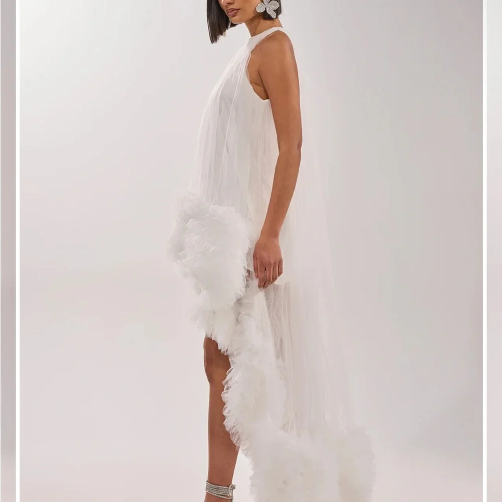 AKIRA White High-Low Feathered Mini Dress - Picture 2 of 3